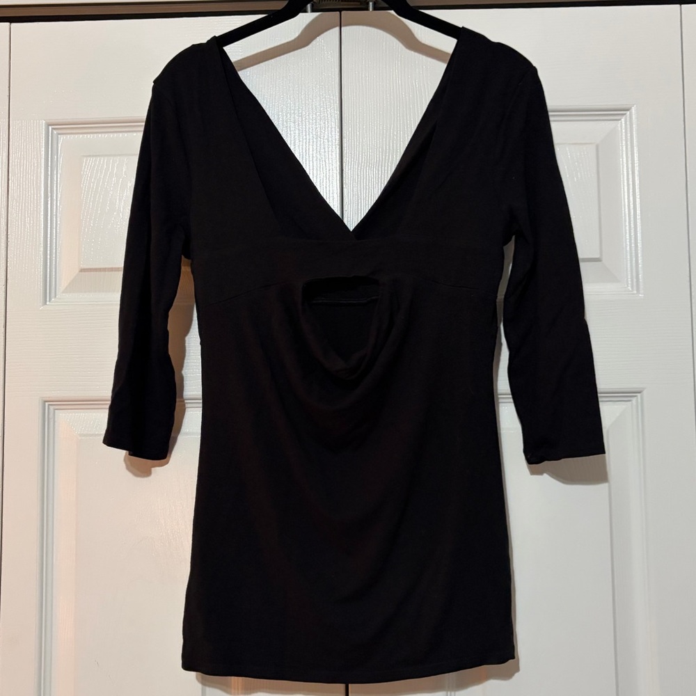 White House Black Market V-Neck Black Blouse